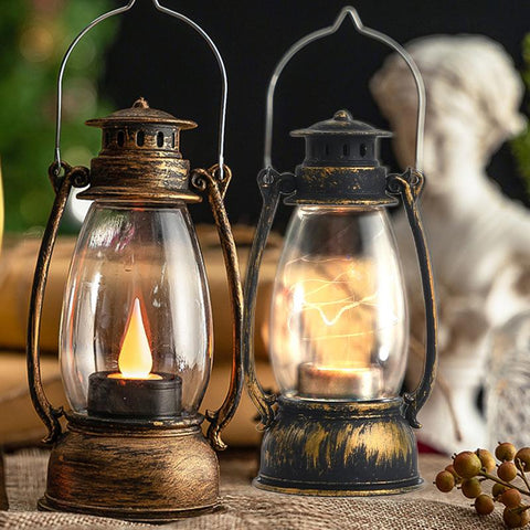 Vintage Outdoor Battery Operated Lanterns LED Hanging Lamp Flickering Flame