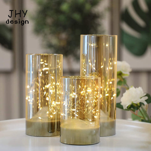 Set of 3 Battery Table Lamp 6/8/10inch High Glass Decorative Lights with Fairy String Lights